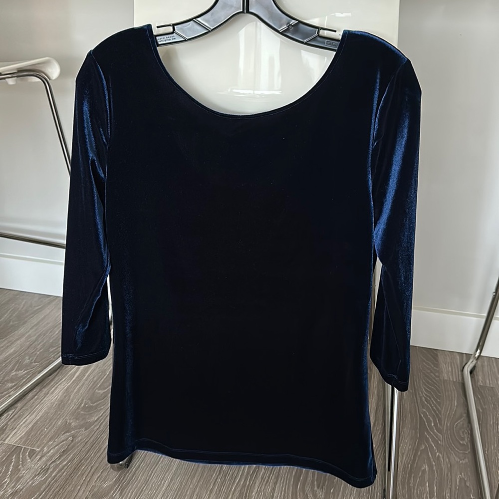 Joe Fresh Midnight Blue Velvet 3/4 Sleeve Top